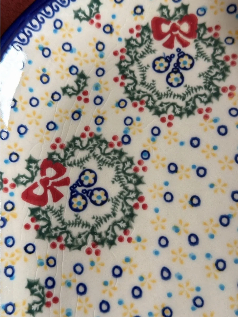 SIGNED Vena Polish Pottery Unikat Christmas Wreath Oval Platter